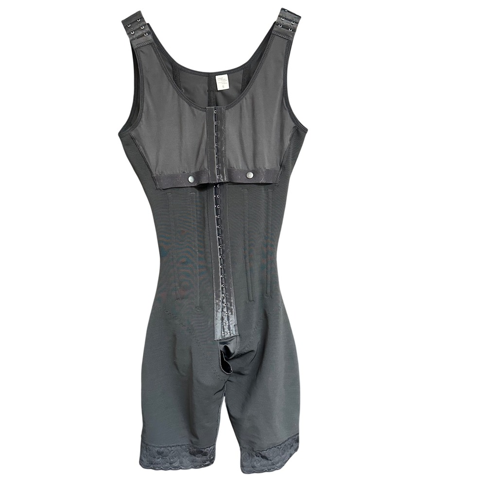 Womens Full Body Shaper Bodysuit Small Black Compression Open Bust Hook Zip